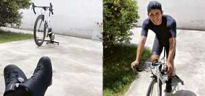 Entrenamiento en cuarentena.- Durante la emergencia sanitaria entrena con el rodillo y la bicicleta en su casa de Ibarra (Imbabura), donde tambi&eacute;n vive el corredor del equipo brit&aacute;nico, Team Ineos, Jonathan Narv&aacute;ez.