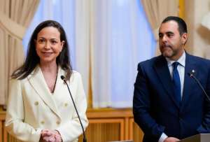 La Nobel de la Paz, María Corina Machado, durante su visita al Parlamento noruego. 