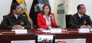 La ministra de Gobierno, Mar&iacute;a Paula Romo, durante la rueda de prensa.
