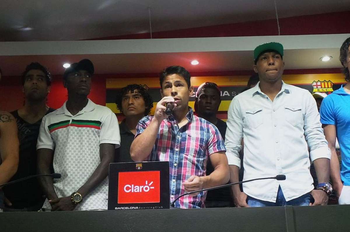 Todos los jugadores canarios se reunieron en la sala de prensa del Monumental. Foto tomada de @Hincha_Amarillo