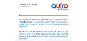 Hoy no circula se suspende mientras dure el estado de excepci&oacute;n