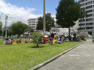 Luego del plant&oacute;n, Lasso y el resto de pol&iacute;ticos se marcharon en sus respectivos veh&iacute;culos, mientras que las personas que lo acompa&ntilde;aron al plant&oacute;n se quedaron en el Parque El Arbolito. Foto: Nelson Silva
