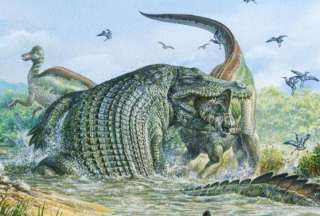 Un cocodrilo prehistórico fue descubierto con los restos de un dinosaurio en su estómago
