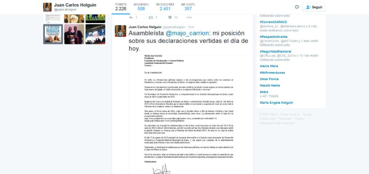 Exfuncionario del Municipio de Quito hace aclaraciones a asamble&iacute;sta Mar&iacute;a Jos&eacute; Carri&oacute;n