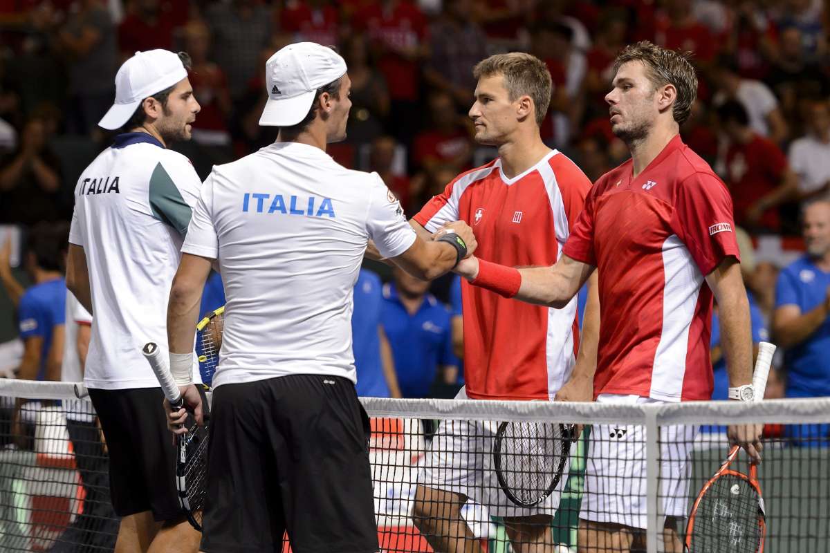 La pareja italiana necesit&oacute; 5 sets para superar a la dupla suiza. Foto: AFP