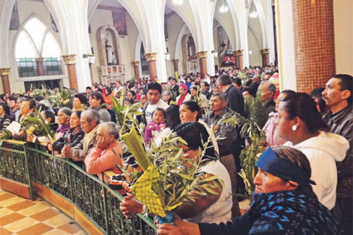 Los feligreses que concurrieron ayer a la misa de 07:00, en la iglesia Santo Domingo en Ambato, aceptaron utilizar arbustos alternativos. Foto: Jos&eacute; Miguel Castillo