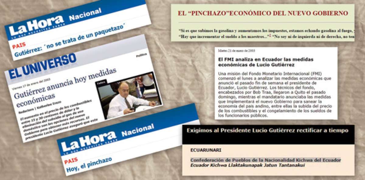 Facs&iacute;miles que muestran c&oacute;mo los medios y organizaciones recogieron las medidas del Gobierno en 2003. Foto: Cortes&iacute;a
