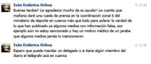 Iv&aacute;n Enderica niega que haya sido sancionado