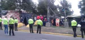 Campamento de venezolanos en Quito.