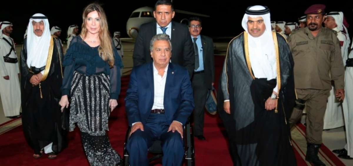 El presidente Len&iacute;n Moreno a su arribo a Catar.