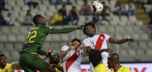 El arquero Alexander Dom&iacute;nguez despejando el bal&oacute;n en el partido ante Per&uacute;.