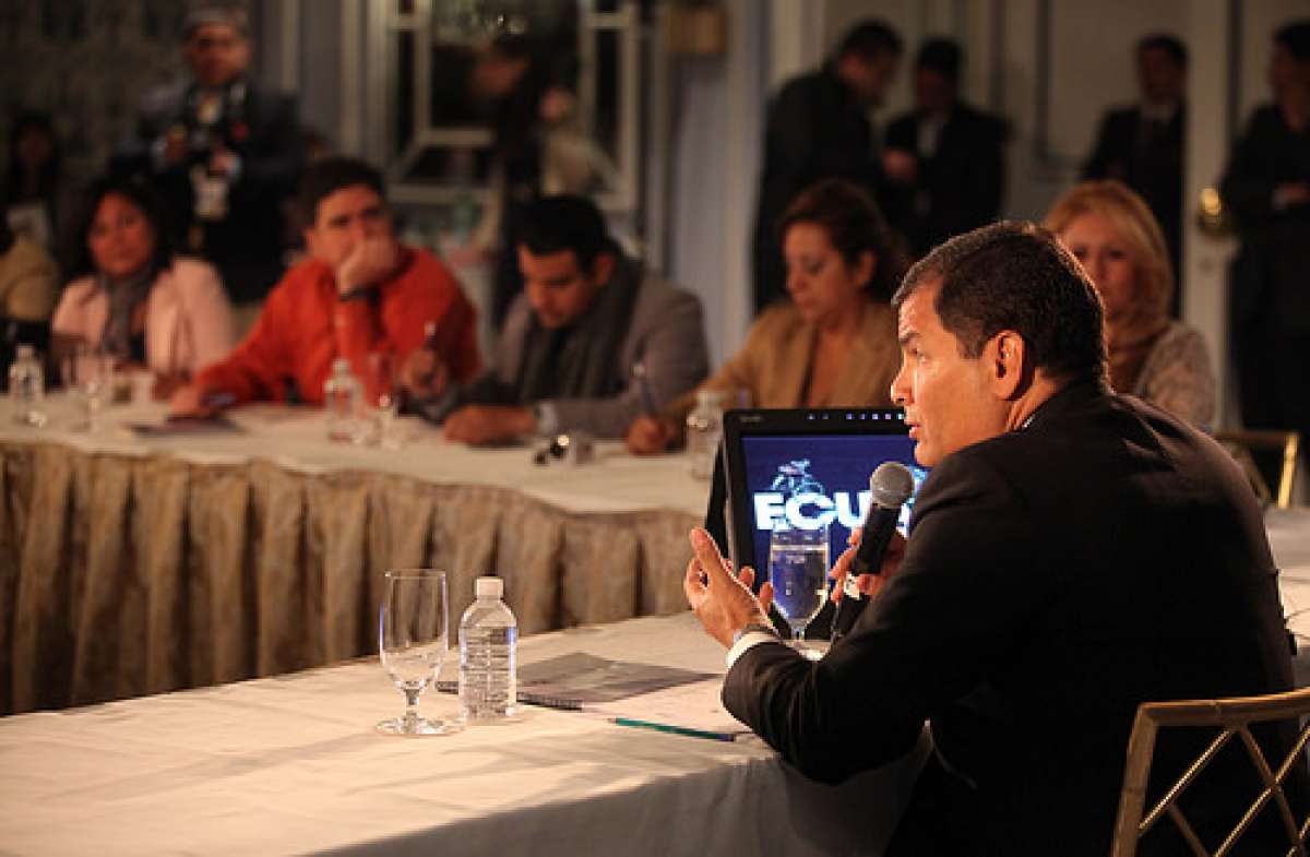 El presidente de la Rep&uacute;blica, Rafael Correa, dialog&oacute; con medios ecuatorianos y latiooamericanos en la ciudad de Nueva York. Foto: Presidencia 