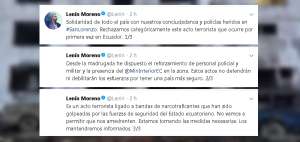 Captura de pantalla de los mensajes escritos por el presidente Moreno en Twitter.