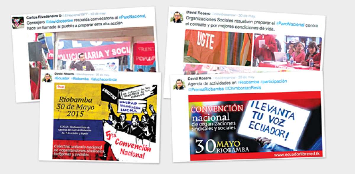 Captura de los mensajes escritos en Twitter donde se promocionan eventos pol&iacute;ticos.