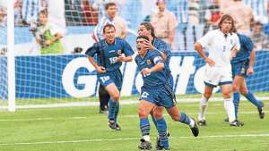 Diego Armando Maradona celebra un gol frente a Grecia en el Mundial de 1994. Foto: tomada de www.espndeportes.com.