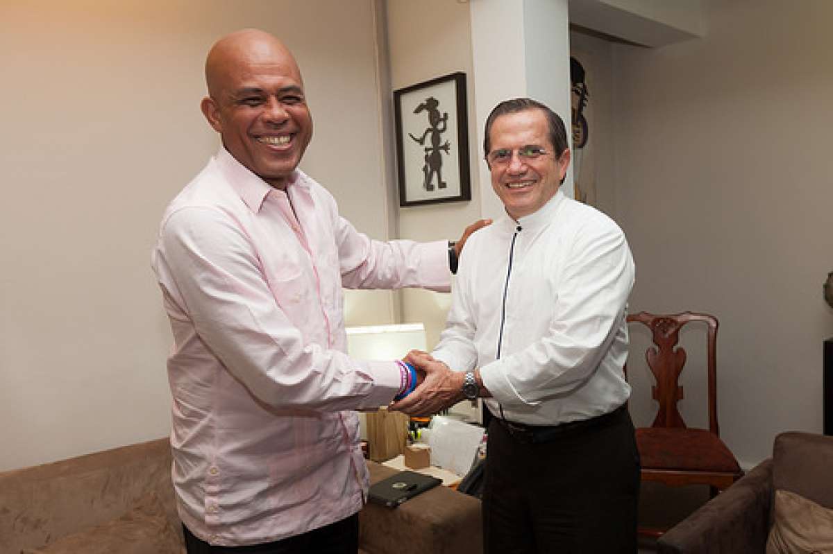 Martelly record&oacute; la cooperaci&oacute;n de Ecuador hacia Hait&iacute; en las &aacute;reas de seguridad, infraestructura y salud. Foto: Canciller&iacute;a Ecuador 