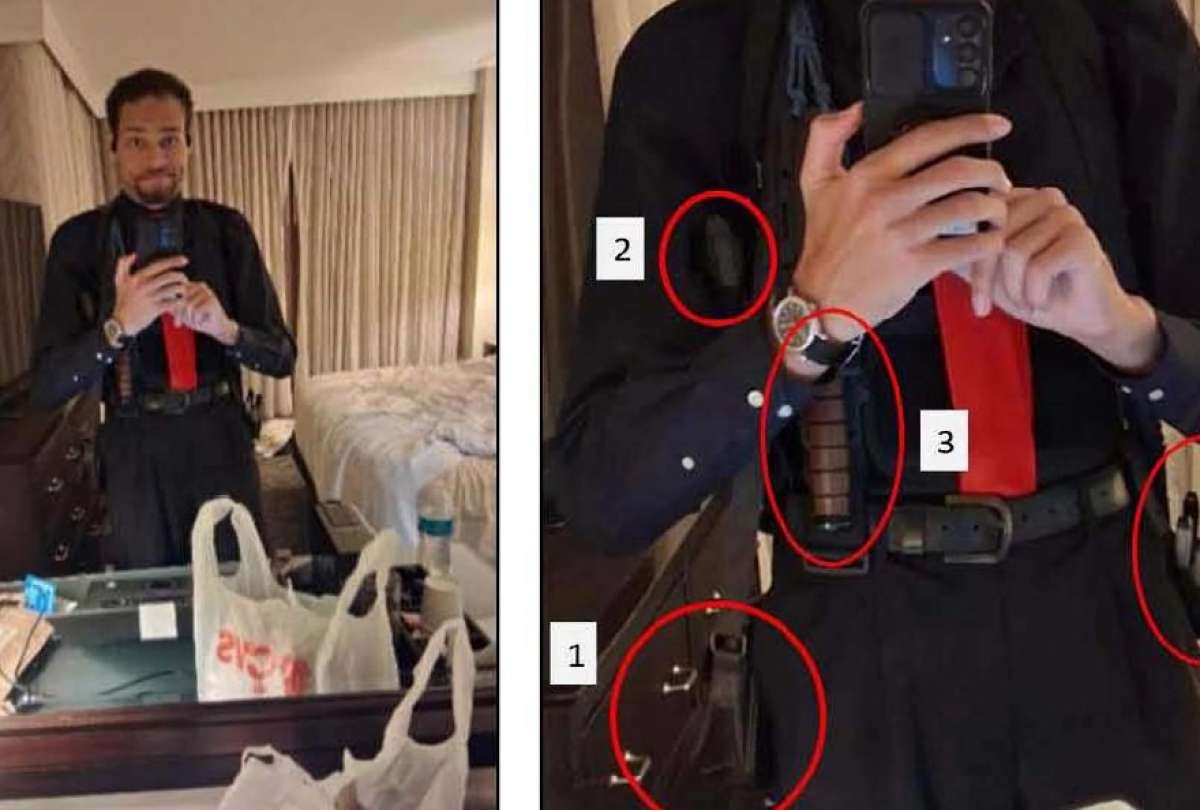 Fotograf&iacute;a cedida que muestra los diferentes tipos de cuchillos y objetos que estaban en posesi&oacute;n de Cole Allen, el hombre acusado de intentar asesinar al presidente de Estados Unidos, Donald Trump. 