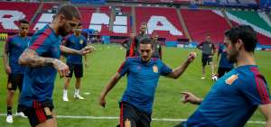 Imagen de los entrenamientos de la selecci&oacute;n espa&ntilde;ola en el Kazan Arena.