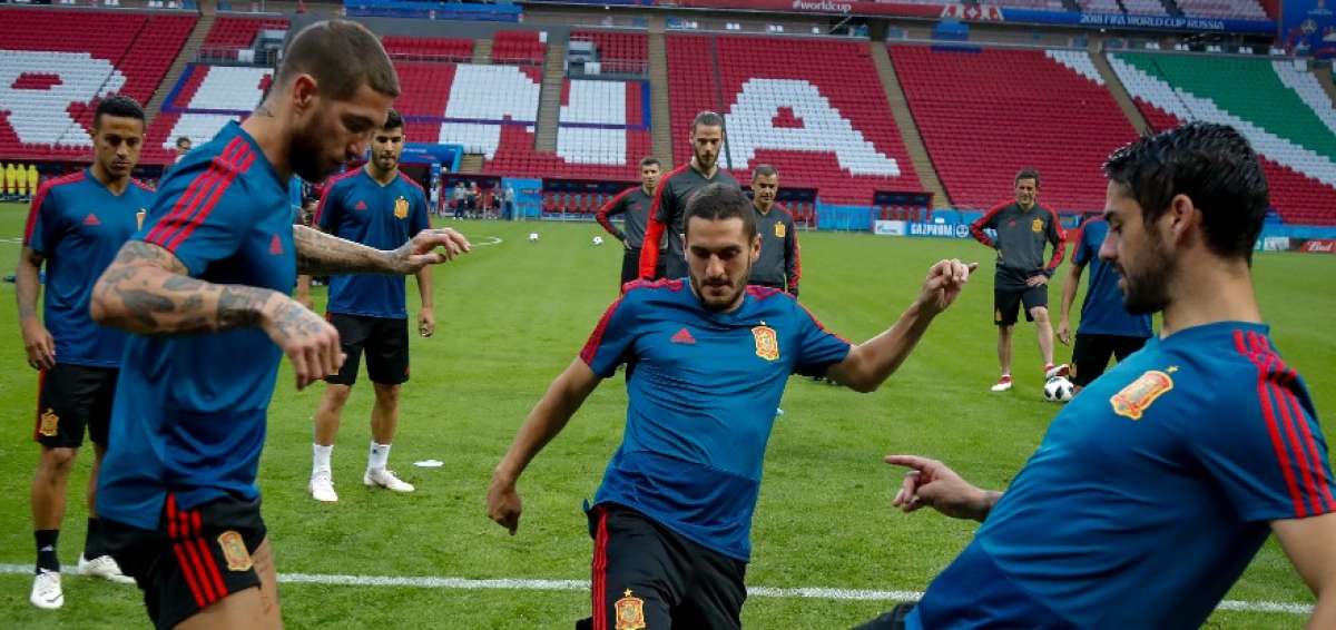 Imagen de los entrenamientos de la selecci&oacute;n espa&ntilde;ola en el Kazan Arena.