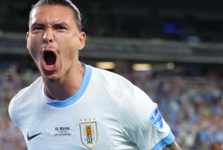 Darwin Núñez celebra el segundo gol uruguayo, en el partido disputado en Nueva Jersey.