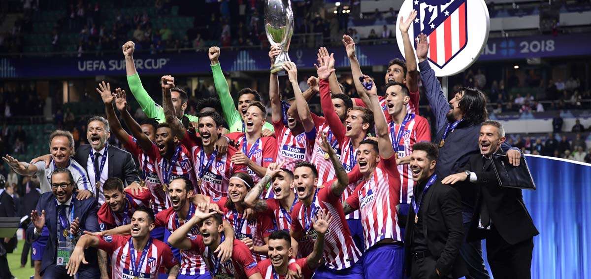 Festejo de los jugadores del Atl&eacute;tico. 
