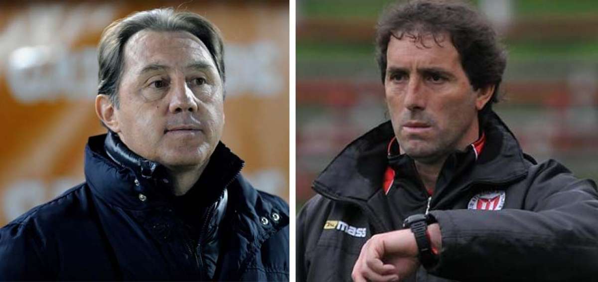 &Aacute;lex Aguinaga (izq.) director t&eacute;cnico de Liga de Quito y Guillermo Almada, estratega de Barcelona