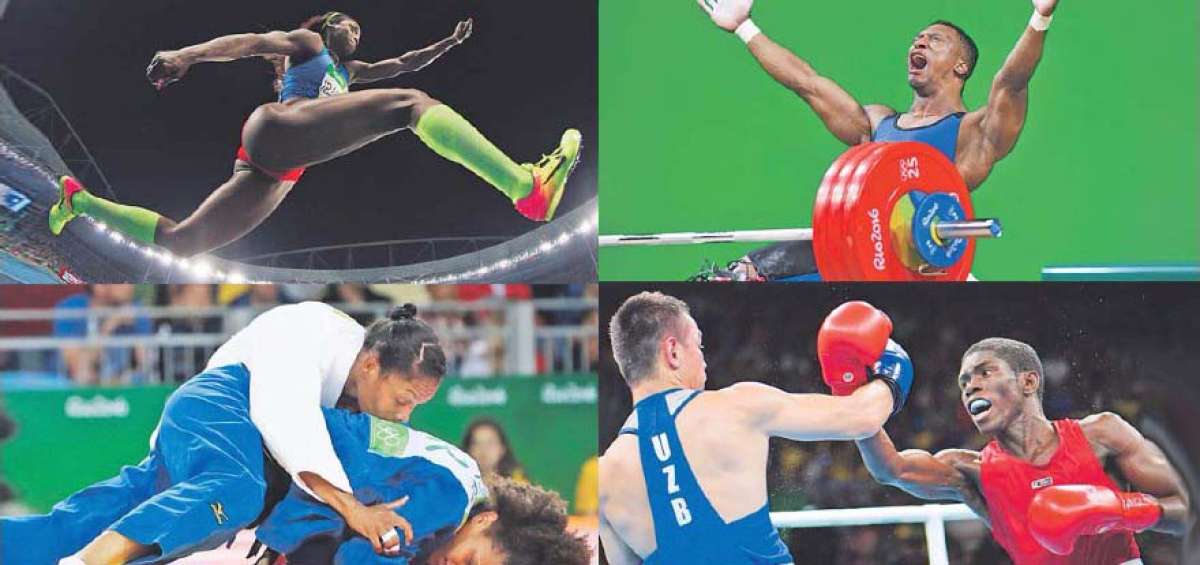 Arriba. Caterine Ibarg&uuml;en gan&oacute; medalla de oro en salto triple. A la derecha, &Oacute;scar Figueroa se adjudic&oacute; la presea dorada en levantamiento de pesas. Tercera foto, a la izquierda, Yuri Alvear (arriba) se qued&oacute; con la medalla de plata en judo. Y en la cuarta foto ubicada a la derecha, la otra presea de plata para Colombia lleg&oacute; de la mano del boxeador Yubergen Mart&iacute;nez.            