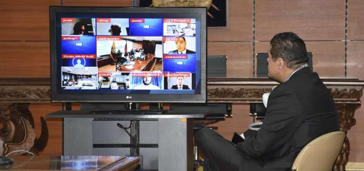 Harrison Salcedo, abogado del exvicepresidente Jorge G., durante la audiencia telem&aacute;tica para conocer el fallo.