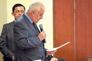 El fiscal general del Estado, Galo Chiriboga, en la audiencia del pasado 24 de marzo en la que sindic&oacute; a 17 exfuncionarios. Foto: Manuel Jim&eacute;nez│El Tel&eacute;grafo