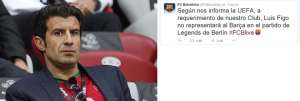 El Bar&ccedil;a no deja que Luis Figo se ponga su camiseta