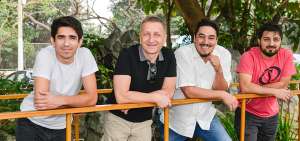 De izquierda a derecha: Fabrizio Colombo, Krzysztof Szdzisz, Fernando Gil Estrada y Mario Galv&aacute;n, m&uacute;sicos invitados y el gestor de esta propuesta.