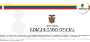 Ecuador pide respetar decisi&oacute;n del pueblo venezolano sobre Constituyente