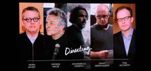 `Reproducci&oacute;n de pantalla, que proyect&oacute; a los candidatos a mejor director, entre ellos Alejandro Gonz&aacute;lez I&ntilde;&aacute;rritu (c), ayer, en el Teatro Samuel Goldwyn.