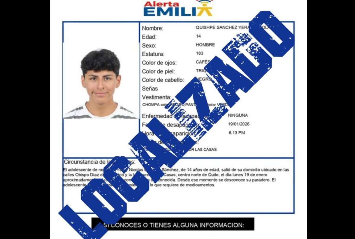 Final feliz: adolescente reportado como desaparecido ya est&aacute; con su familia