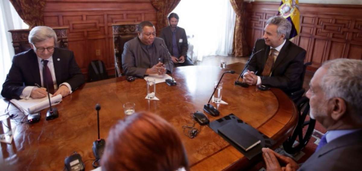 El mandatario Len&iacute;n Moreno recibi&oacute; en Carondelet a Mohammed Barkindo, secretario de la OPEP. 