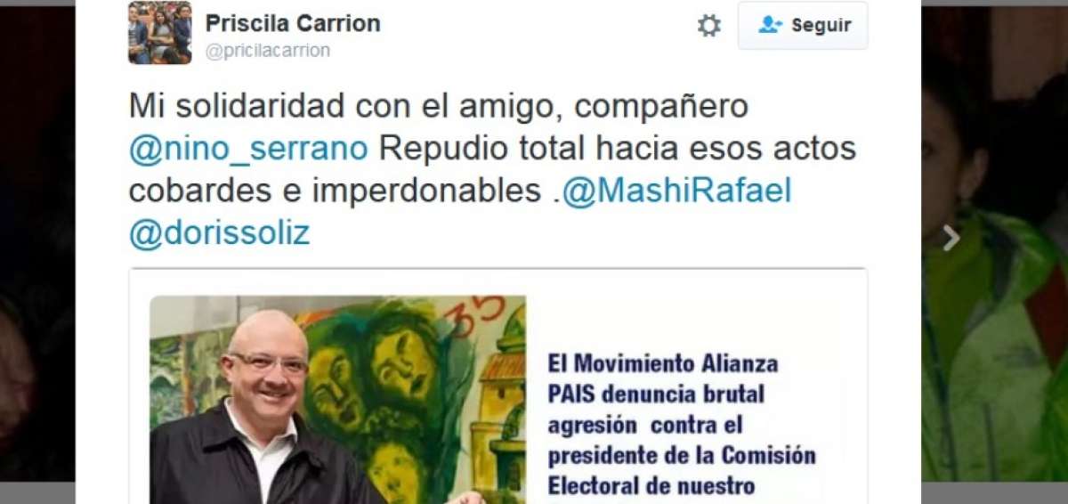 Cuentas afines a PAIS denunciaron la agresi&oacute;n a Nino Javier Serrano.