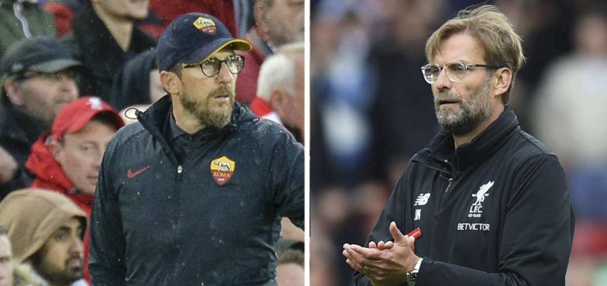 Izquierda: El entrenador de la Roma, Eusebio di Francesco, motiv&oacute; a sus jugadores para conseguir una nueva remontada, respaldados por su gente. | Jurgen Klopp, DT del Liverpool de Inglaterra, busca su segunda final en la Champions League. Con el Borussia Dortmund lleg&oacute; en 2013.