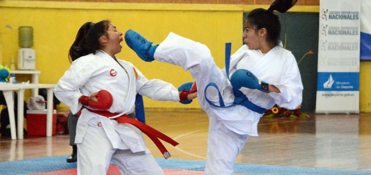 Francis V&aacute;sconez (azul) obtuvo la medalla de oro en la modalidad kumite (-59 kilogramos), categor&iacute;a juvenil.