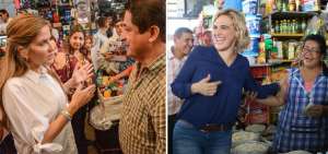 Precandidata Dom&eacute;nica Tabacchi en el recorrido del sector de la Bah&iacute;a, centro de la ciudad de Guayaquil. | Precandidata Cynthia Viteri durante su recorrido por el mercado municipal de las 4 manzanas, centro de Guayaquil.