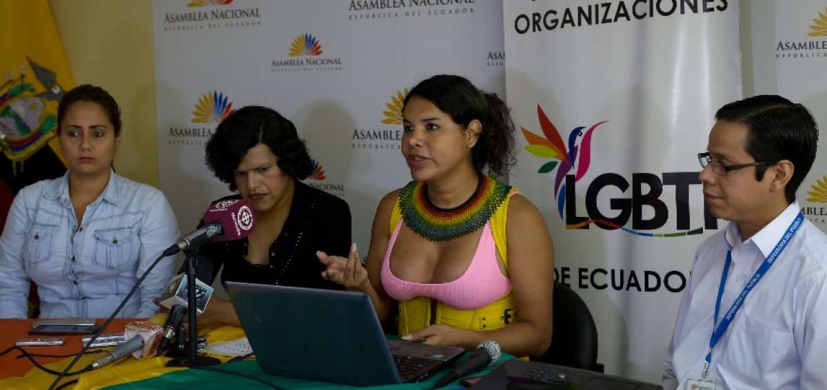 Diane Rodr&iacute;guez (de rosado) y voceros de la Defensor&iacute;a del Pueblo y Observatorio Antiacoso presentan informe.  