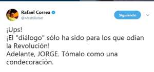 Correa aconseja a Glas tomar cese de funciones como una "condecoraci&oacute;n"