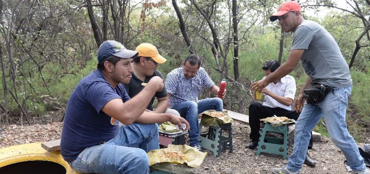 Un sitio improvisado entre los matorrales, a un costado de la v&iacute;a Perimetral, es el lugar de trabajo de este comerciante manabita.