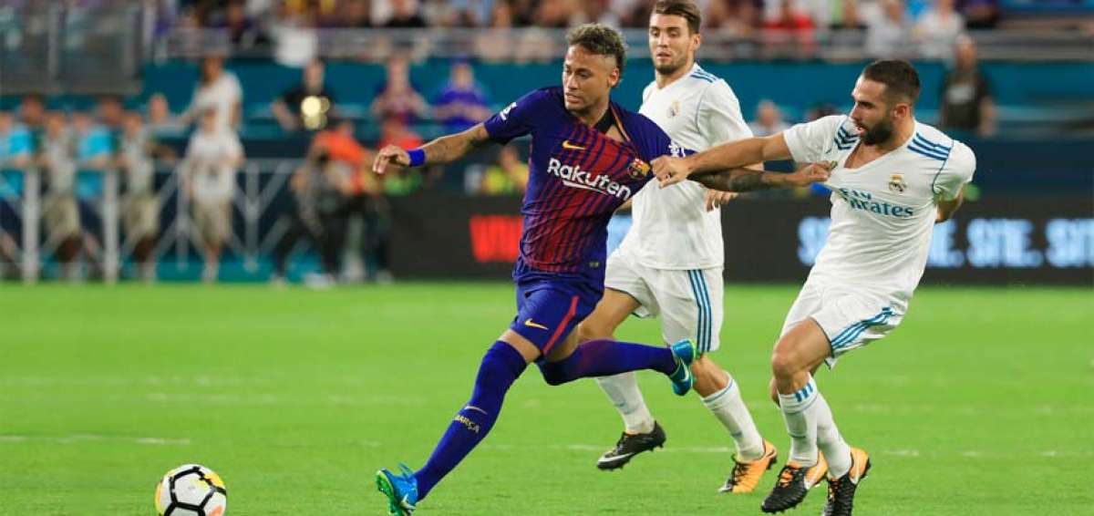 Neymar dio dos asistencias en el cl&aacute;sico amistoso que jugaron el FC Barcelona y Real Madrid, el s&aacute;bado pasado en Miami. 