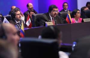 Maduro en su intervenci&oacute;n en la cita regional. FOTO: AFP