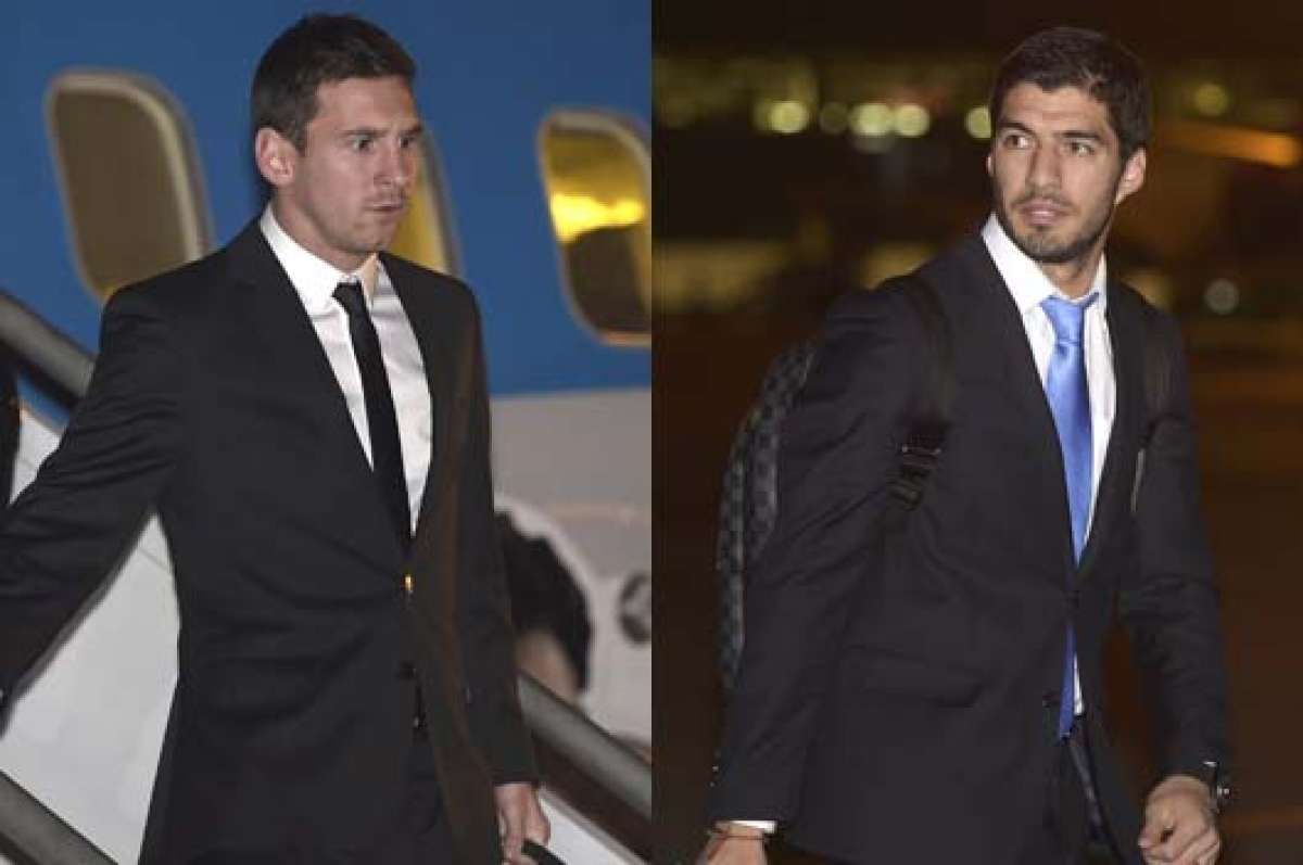 El astro argentino, Lionel Messi (i), y el atacante estrella de Uruguay, Luis Su&aacute;rez, fueron los m&aacute;s esperados por los medios internacionales. Fotos: AFP