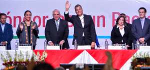 El presidente de la Rep&uacute;blica Rafael Correa durante la inauguraci&oacute;n del acto.