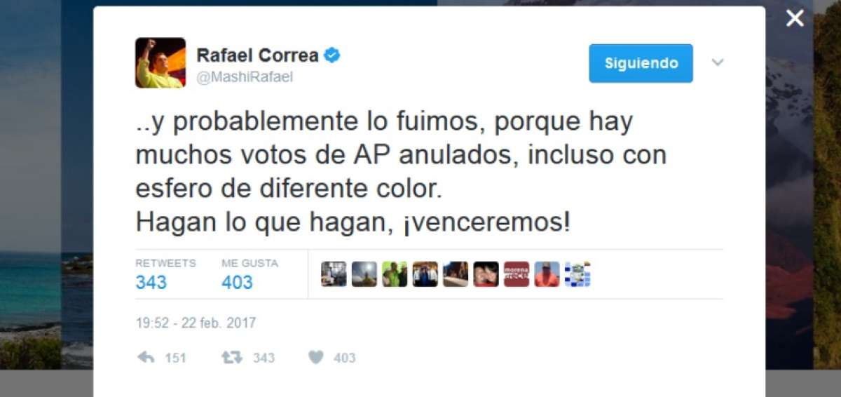 Correa dice que AP fue perjudicado en escrutinio