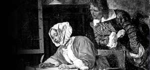 Fragmento del cuadro 'La escritora de cartas sorprendida' (Gabri&euml;l Metsu).
