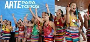 Las ni&ntilde;as que integran el Coro Ts&aacute;chila participaron en el acto e interpretaron la canci&oacute;n &ldquo;Arte para todos&rdquo;. 