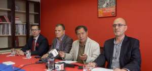 De izquierda a derecha, Ronald Verdesoto, Patricio Baquerizo, Fausto Dut&aacute;n y &Oacute;scar Bonilla hicieron el anuncio.